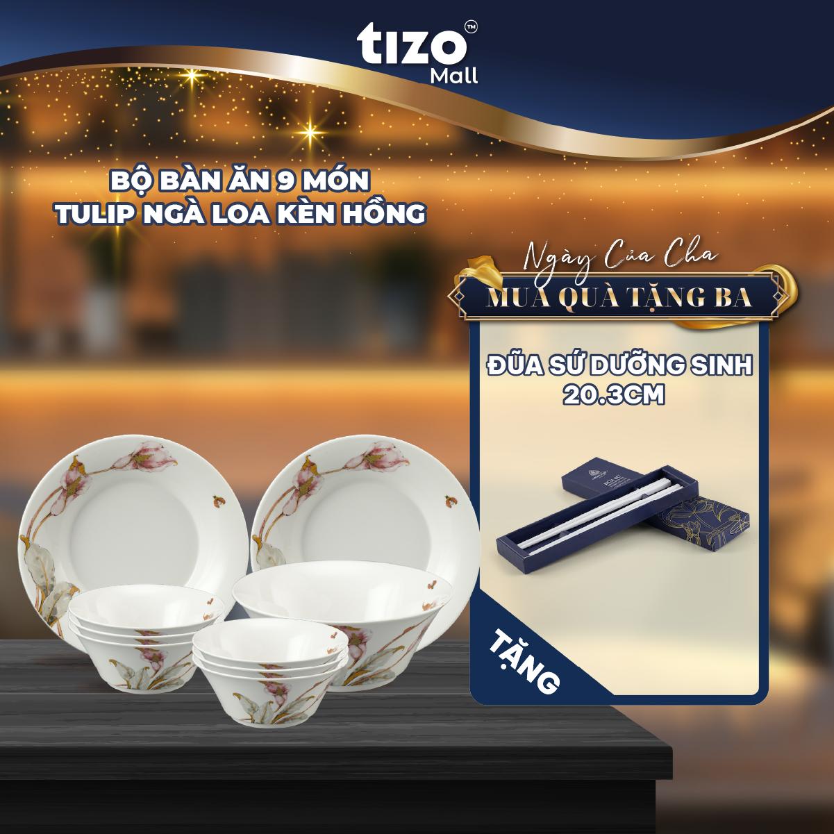 Bộ bàn ăn 9 sản phẩm - Tulip - Loa Kèn Hồng