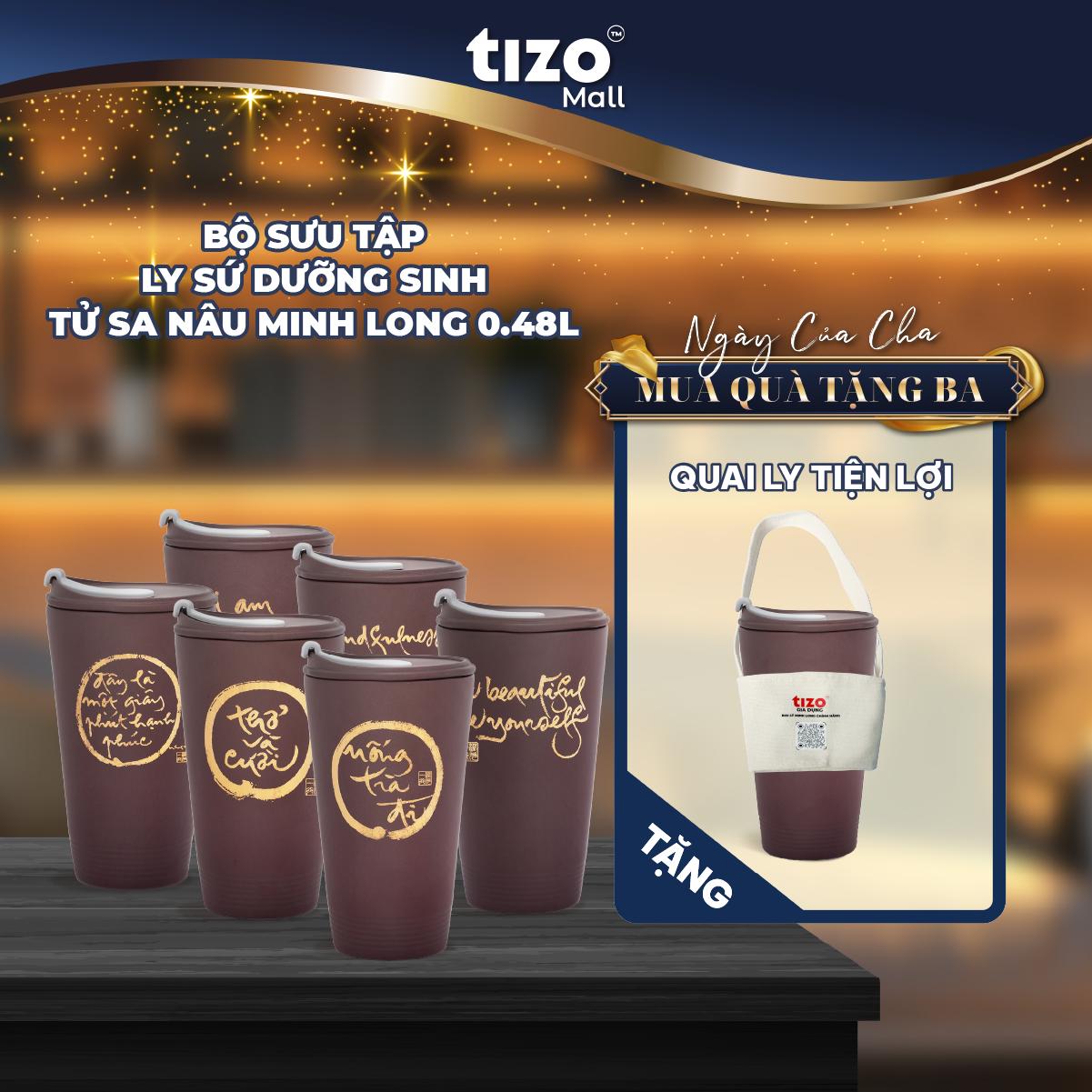 Bộ sưu tập ly sứ dưỡng sinh 0.48L kèm nắp ống hút - Tử sa nâu
