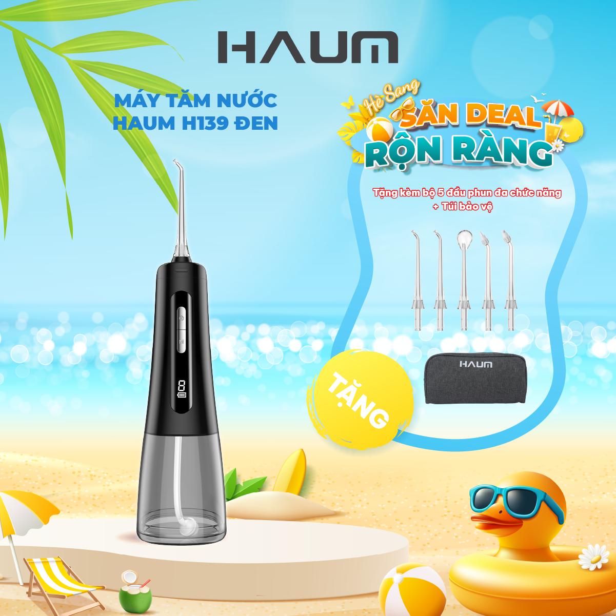 Máy tăm nước sóng âm Haum Water Flosser H139 mini (Tặng 5 đầu phun đa chức năng & túi bảo vệ tiện lợi)