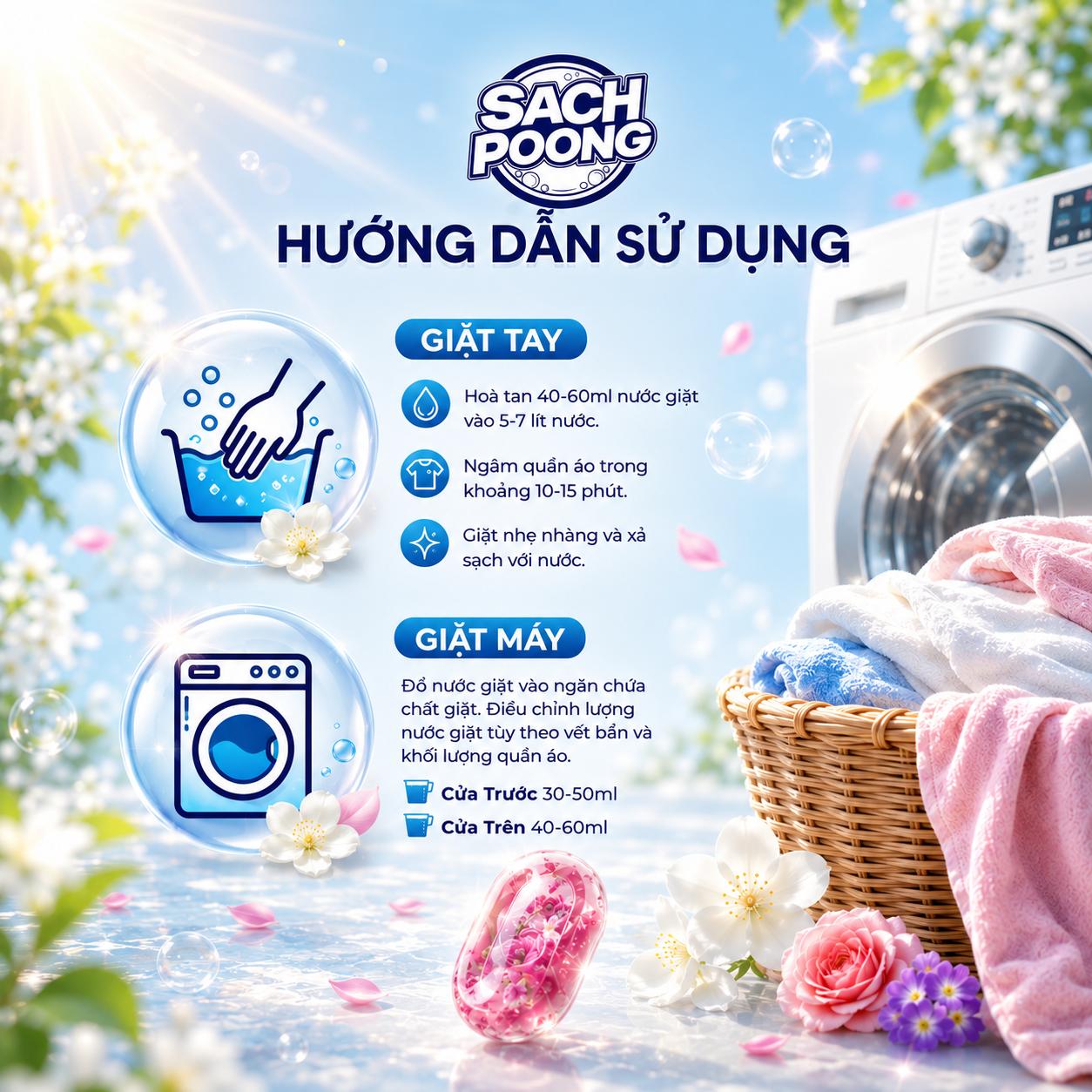 Nước giặt SachPoong - Milky Touch - 2 túi x 3kg ( 1 túi)